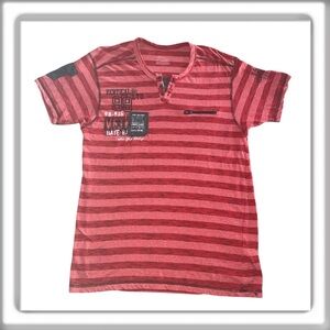 Vertical Sport Striped Short Sleeve Too Cotton Crew Neck Red Size XL